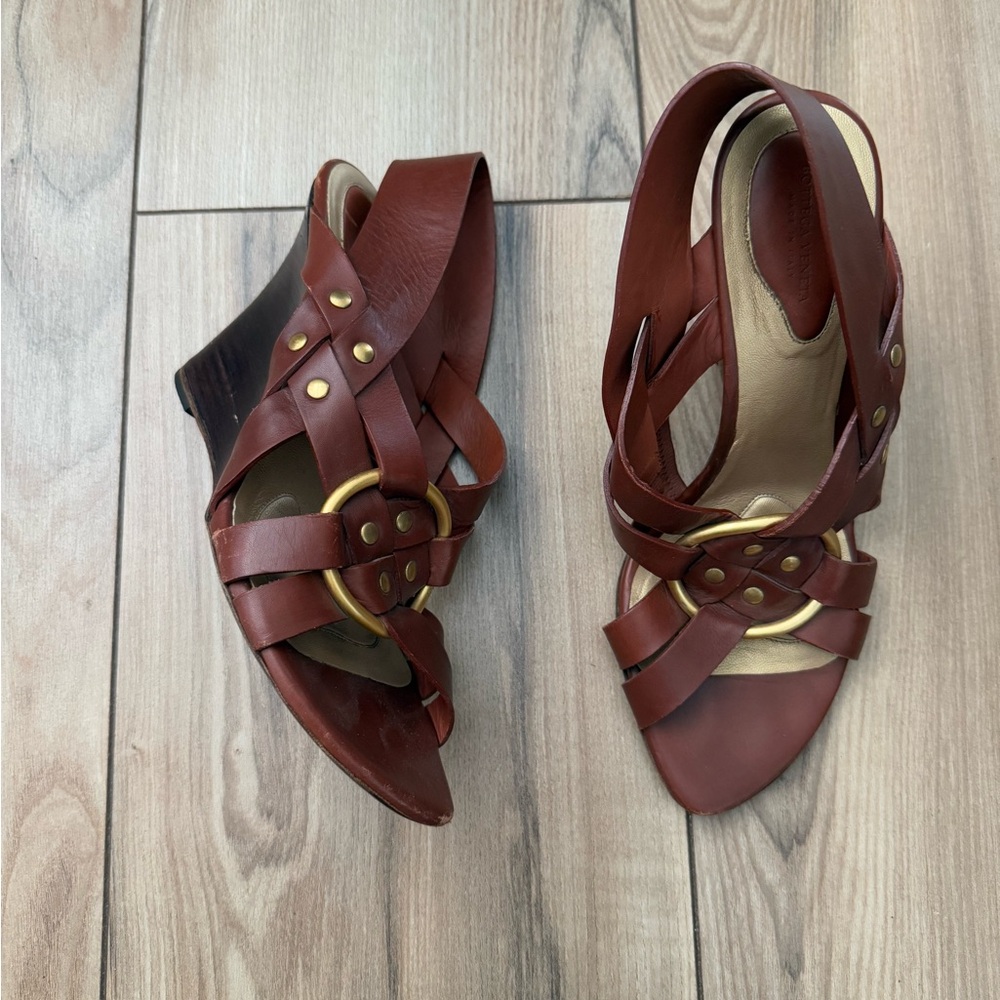 Bottega Veneta Leather Wedge Sandals
